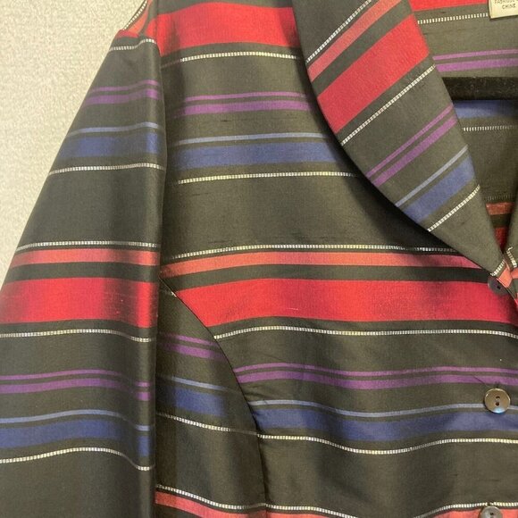 TALBOTS Silk Holiday Blouse Size 16WP 16P Petite Striped Sparkly Button Up Top - Picture 8 of 14